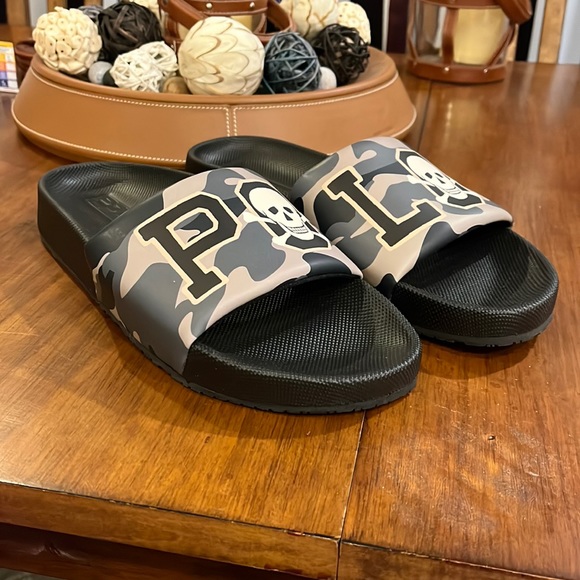 Polo Ralph Lauren Cayson Camo Skull black Slides Sandals Shoes new Mens Sizes - Picture 2 of 14